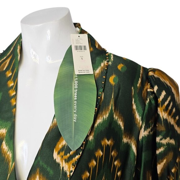 Farm Rio Pineapple Ikat Asymmetric Hem Wrap Dress, Beaded, V-Neck, Tie, Size S - Picture 12 of 12